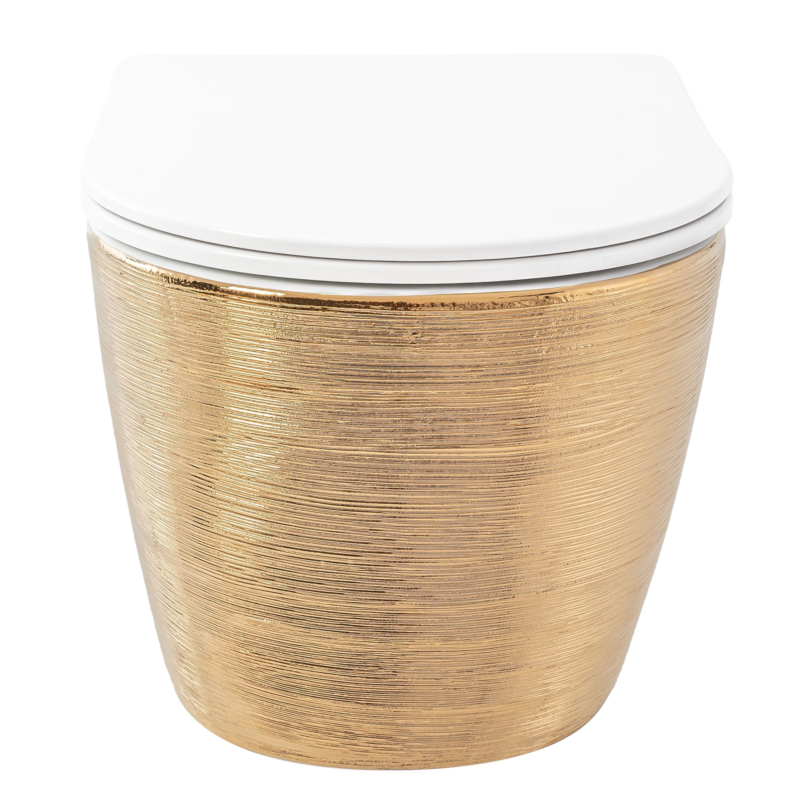 Set vas WC suspendabil rimless Rea Carlo auriu periat şi capac soft close alb