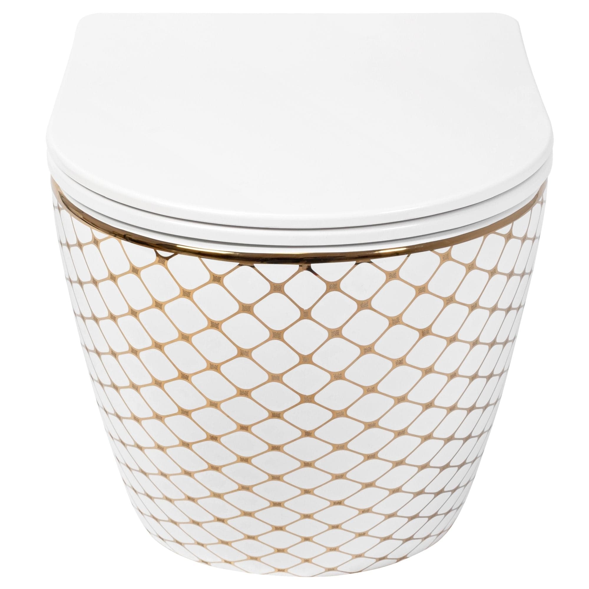 Set vas WC suspendabil rimless Rea Carlos Diamond Gold şi capac soft close alb