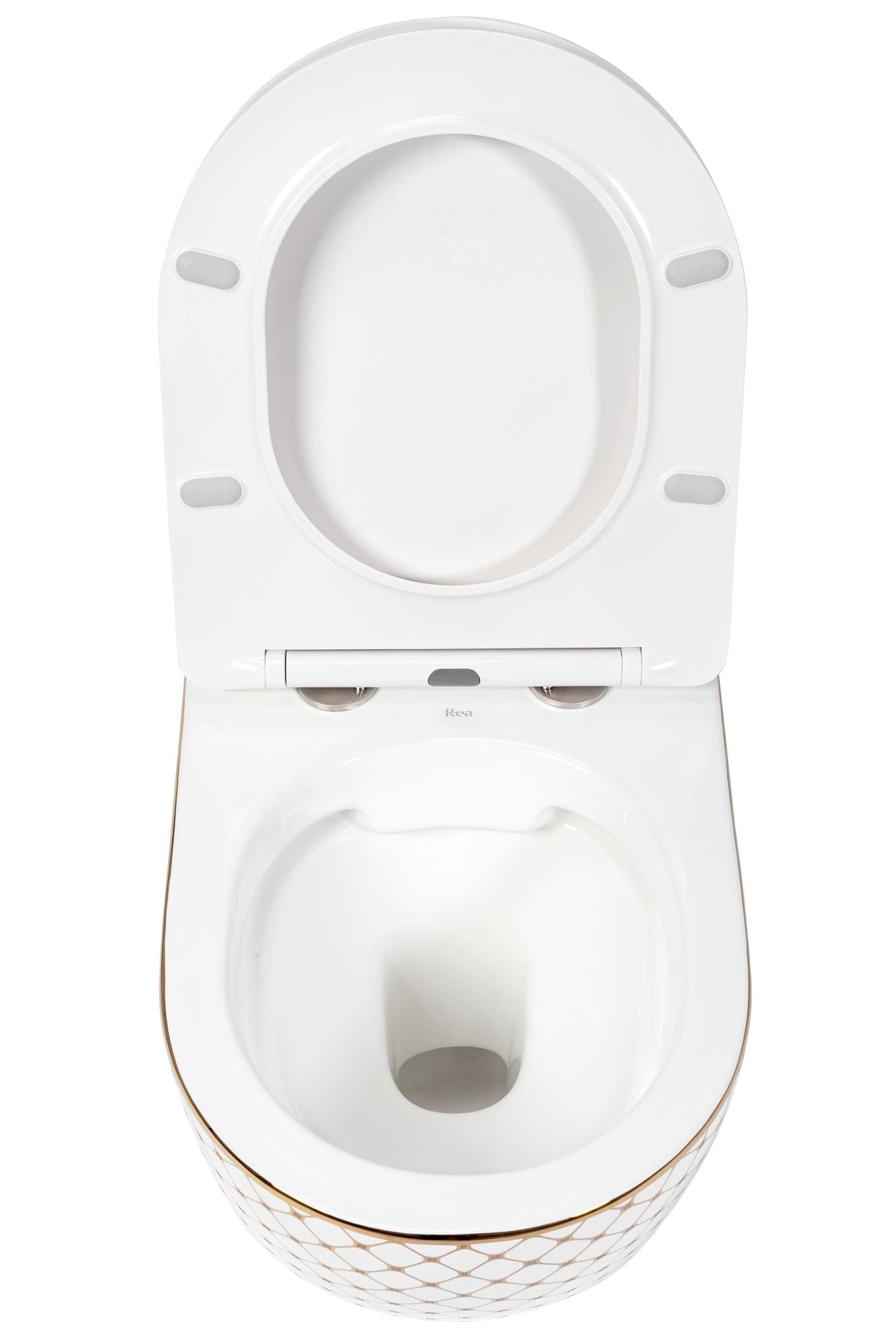 Set vas WC suspendabil rimless Rea Carlos Diamond Gold şi capac soft close alb