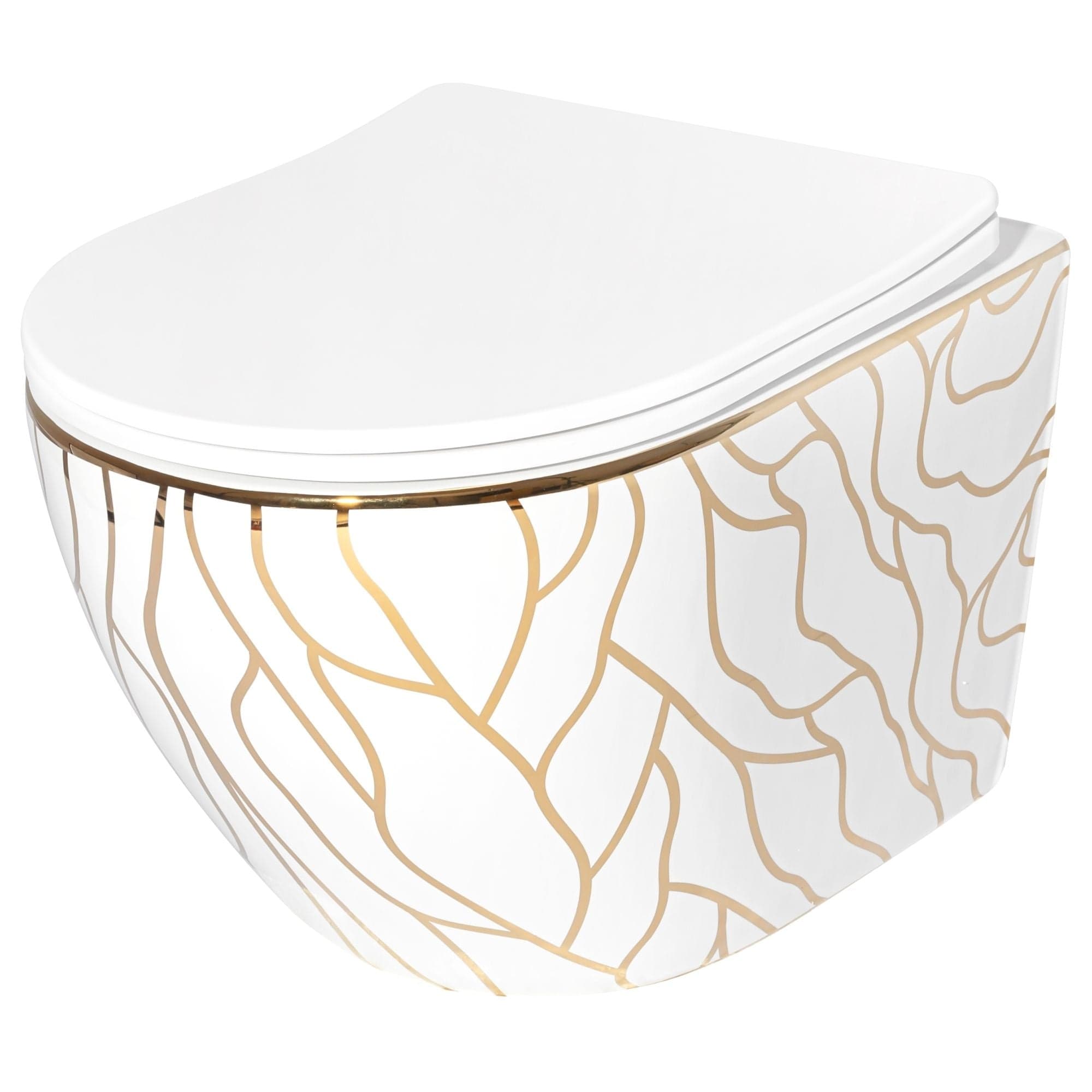 Set vas WC suspendabil rimless Rea Carlos Wave Gold şi capac soft close alb