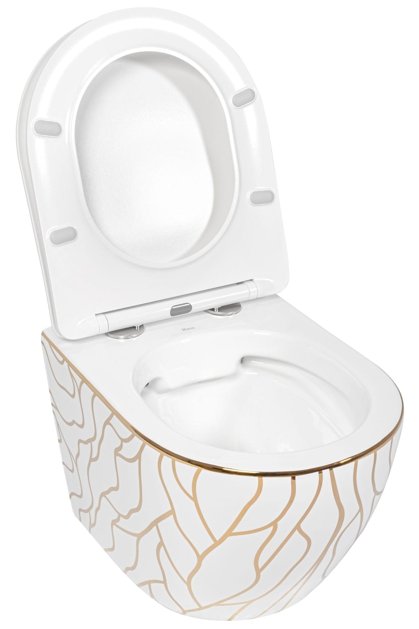 Set vas WC suspendabil rimless Rea Carlos Wave Gold şi capac soft close alb