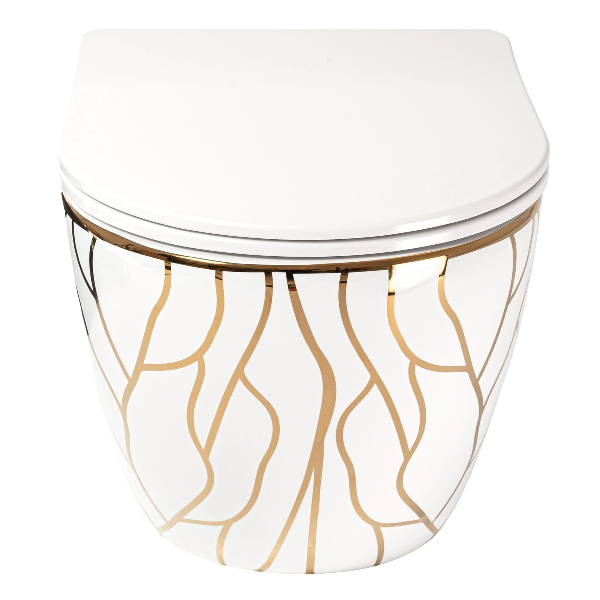 Set vas WC suspendabil rimless Rea Carlos Wave Gold şi capac soft close alb