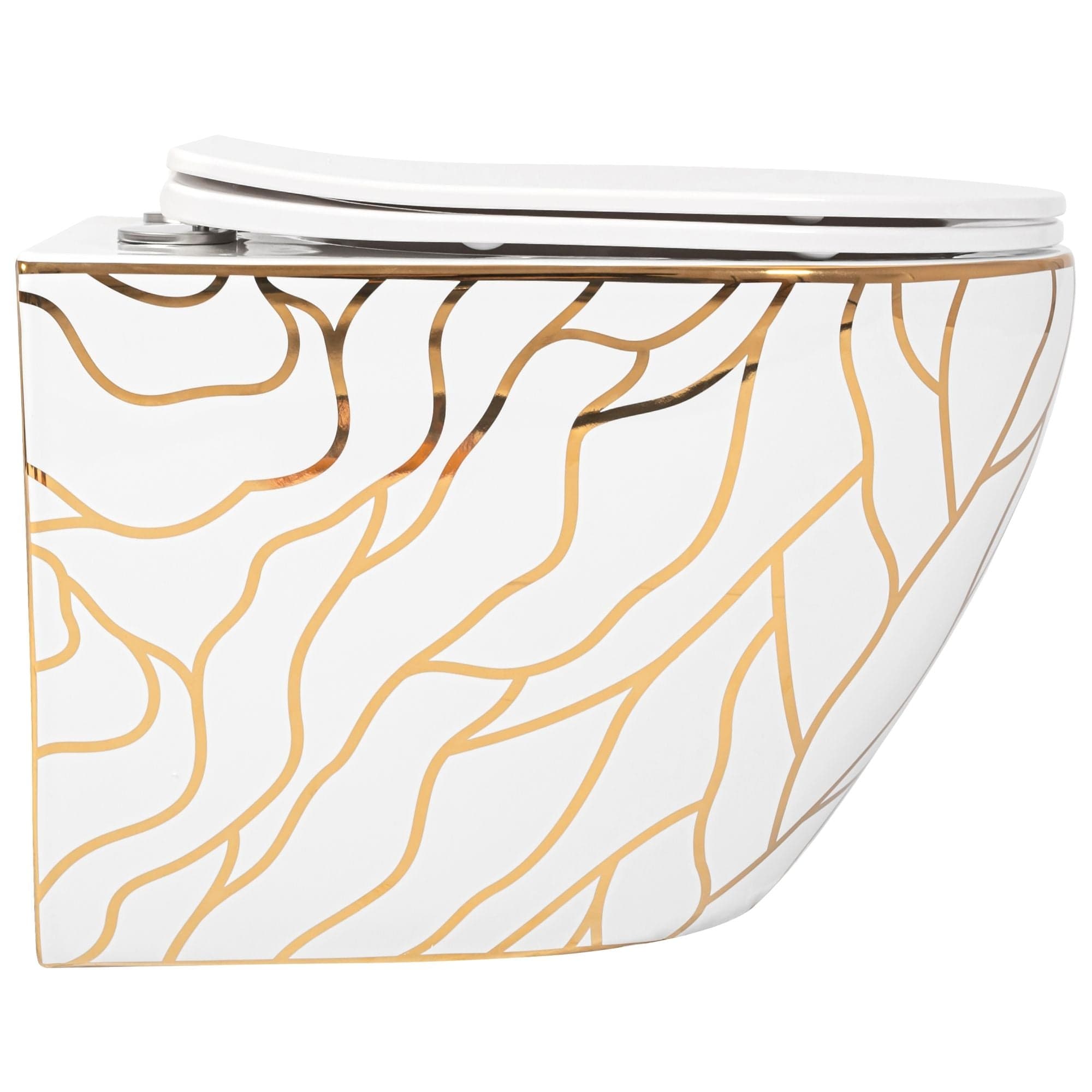 Set vas WC suspendabil rimless Rea Carlos Wave Gold şi capac soft close alb