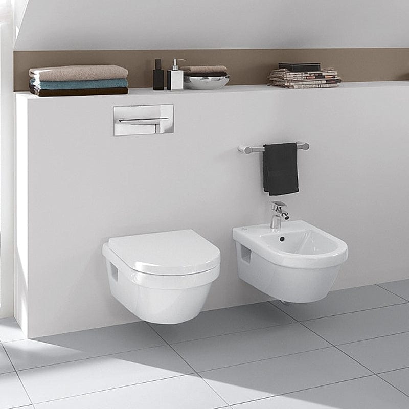 Set vas WC suspendat Arhitectura, Villeroy & Boch, cu capac soft close, direct flush, quick release, alb alpin rotund