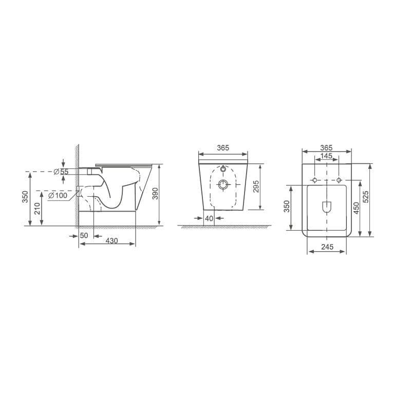 Set vas WC suspendat, rimless, cu capac quick release si soft close, Fluminia, Paris, negru mat