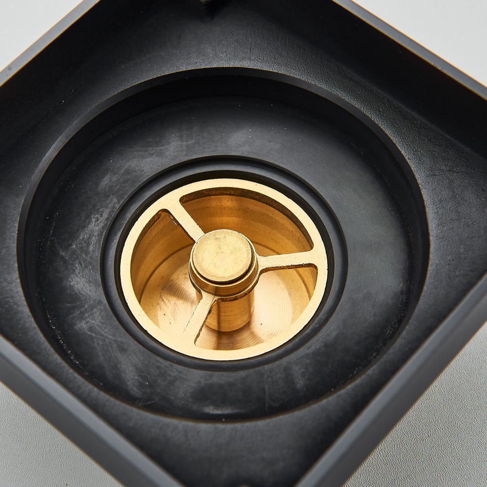 Sifon de pardoseala antimiros, cu iesire verticala, diametru ramă 100 mm, diametru scurgere 38 mm, doua fețe, negru mat sau suport fixare placa gresie, cod 1288