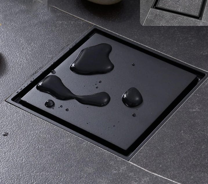 Sifon de pardoseala antimiros, cu iesire verticala, diametru ramă 100 mm, diametru scurgere 38 mm, doua fețe, negru mat sau suport fixare placa gresie, cod 1288