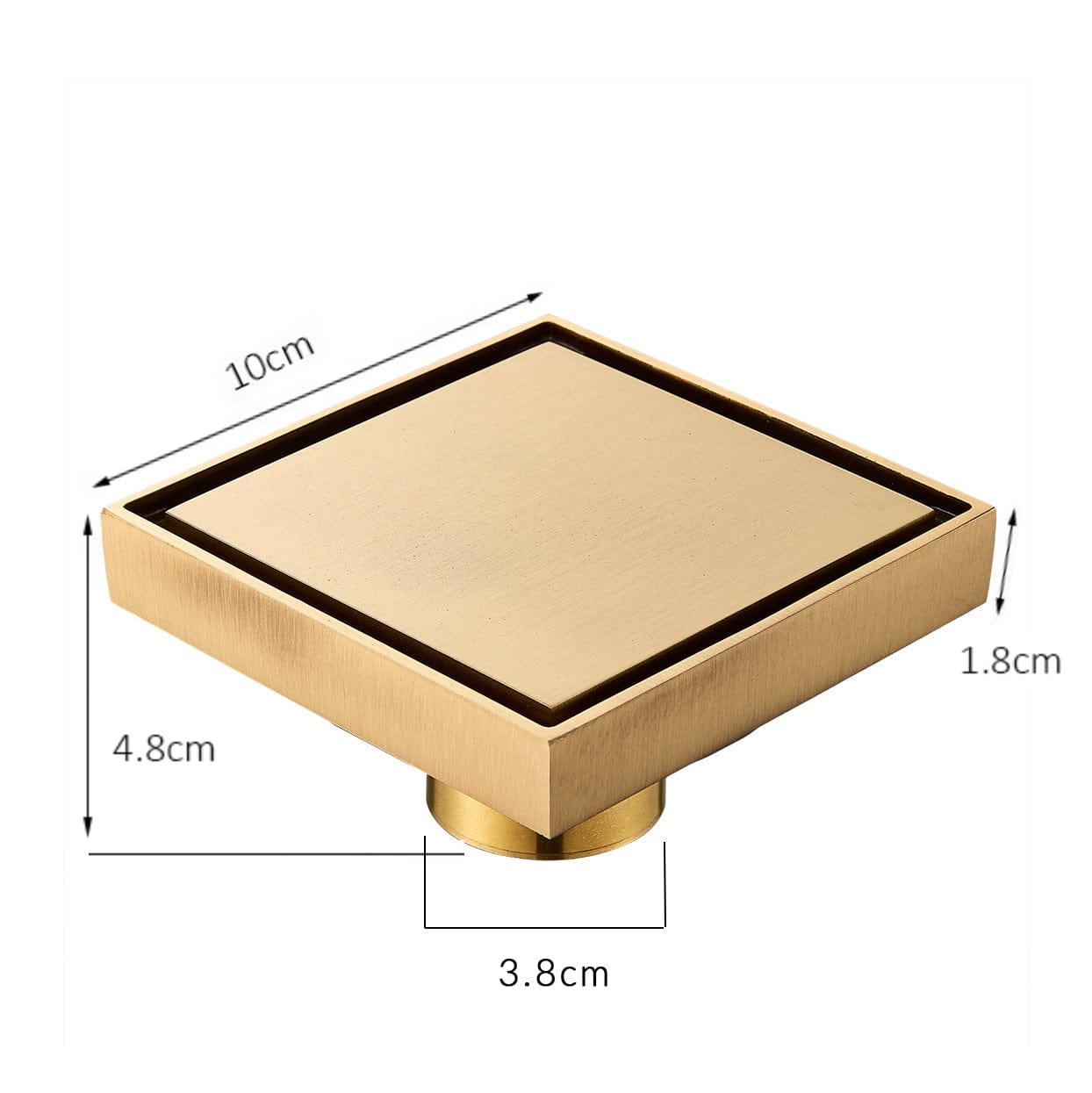 Sifon de pardoseala antimiros, cu iesire verticala, diametru ramă 100 mm, diametru scurgere 38 mm, doua fețe suport fixare placa gresie, auriu nichelat, cod 1521