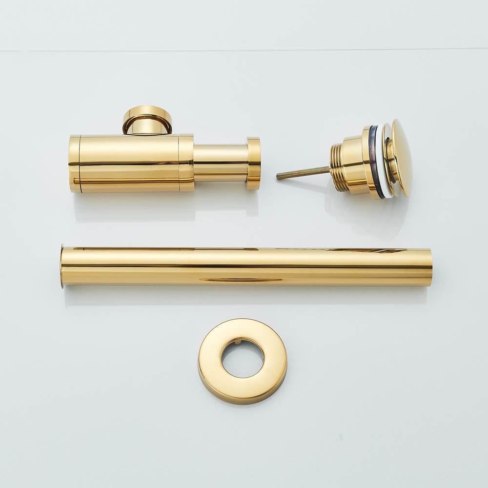 Sifon decorativ pentru lavoar și ventil universal cu click-clack, auriu lucios