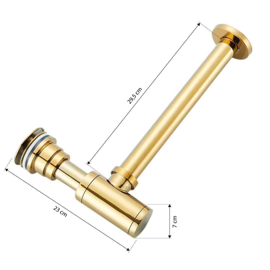 Sifon decorativ pentru lavoar și ventil universal cu click-clack, auriu lucios, cod 1183