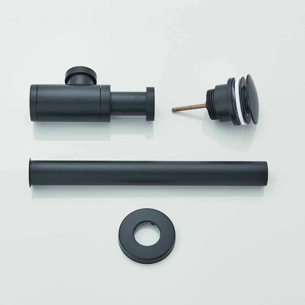 Sifon decorativ pentru lavoar și ventil universal cu click-clack, negru mat