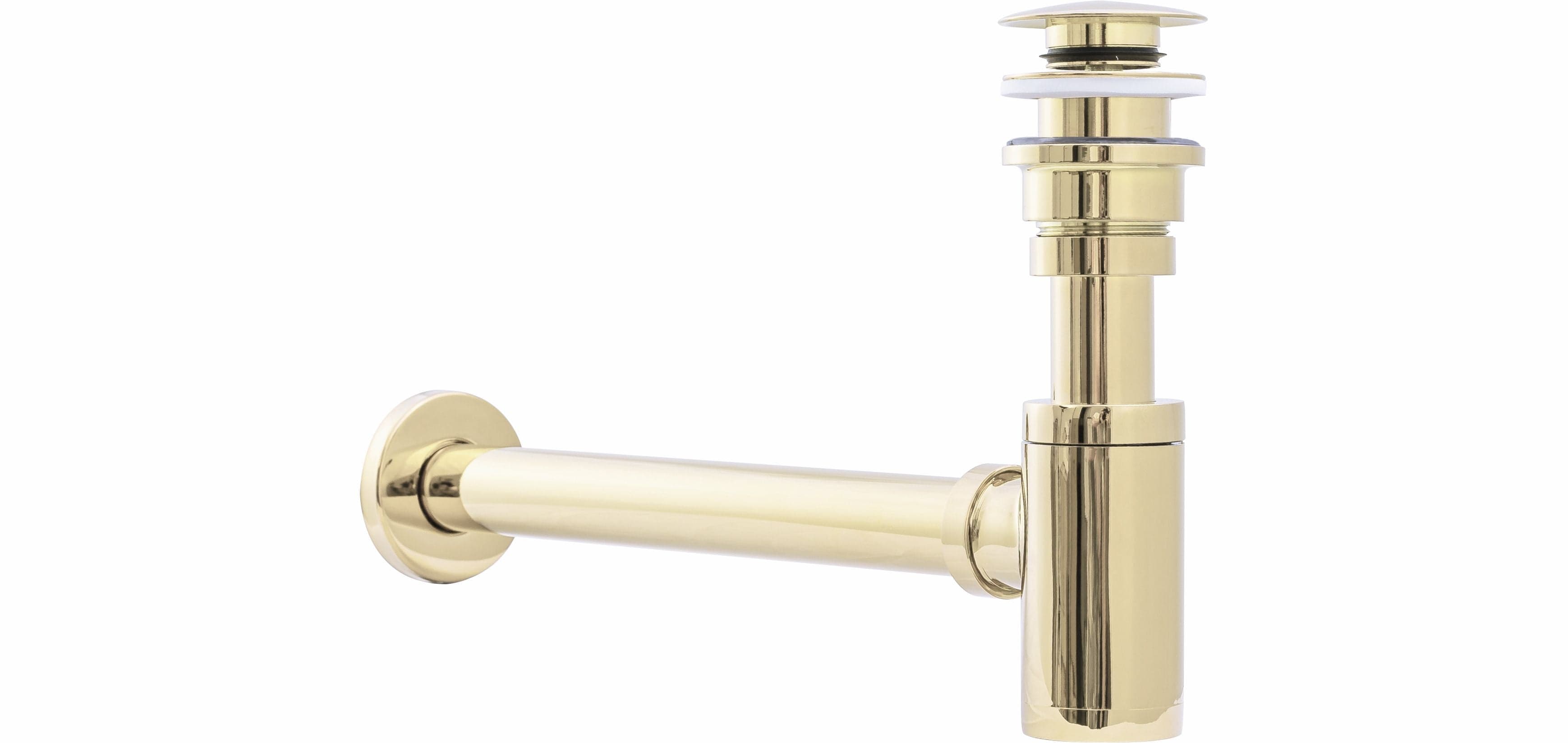 Sifon decorativ pentru lavoar Rea și ventil universal cu click-clack auriu lucios