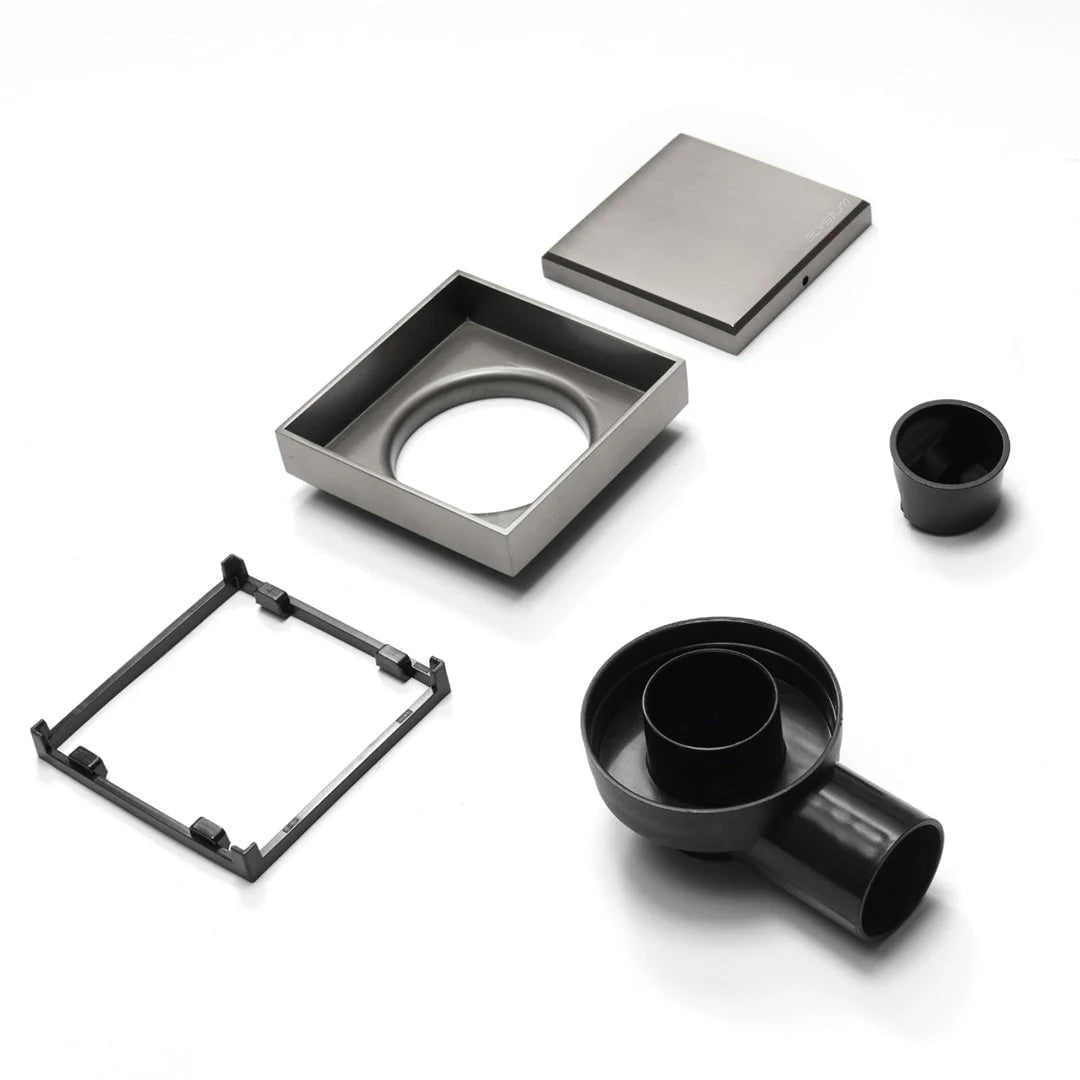 Sifon pardoseala Elysium Aquatrap, faiantabil, din otel inoxidabil, 10x10 cm, argintiu nichelat