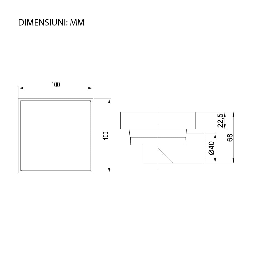 Sifon pardoseala Elysium Aquatrap, faiantabil, din otel inoxidabil, 10x10 cm, auriu mat