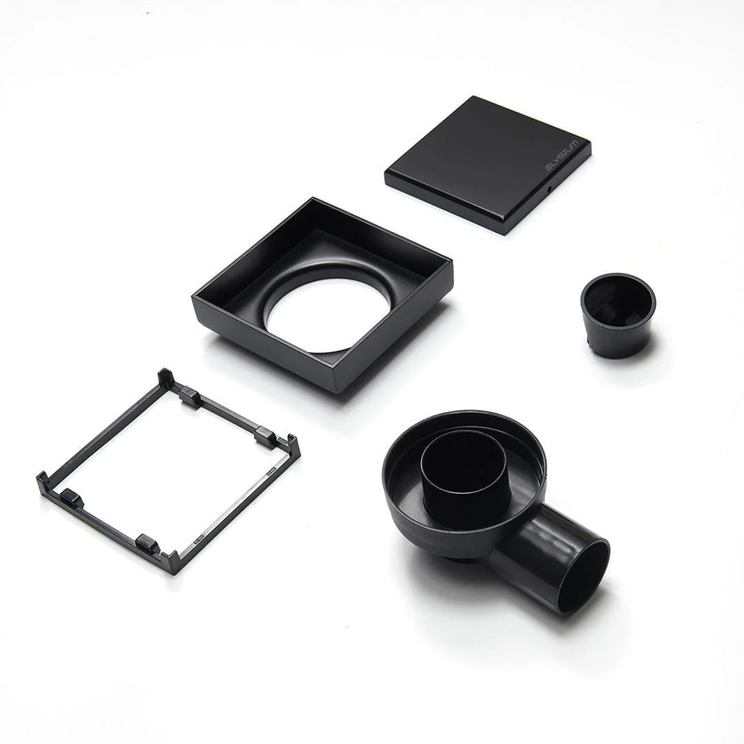 Sifon pardoseala Elysium Aquatrap, faiantabil, din otel inoxidabil, 10x10 cm, negru mat