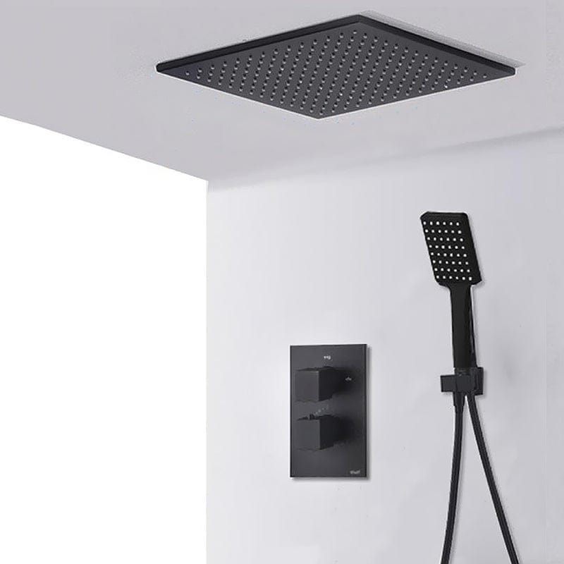Sistem de dus Rainfall, incastrat in tavan cu termostat, para patrata 50 cm, 2 functii de curgere, negru mat, cod 1407