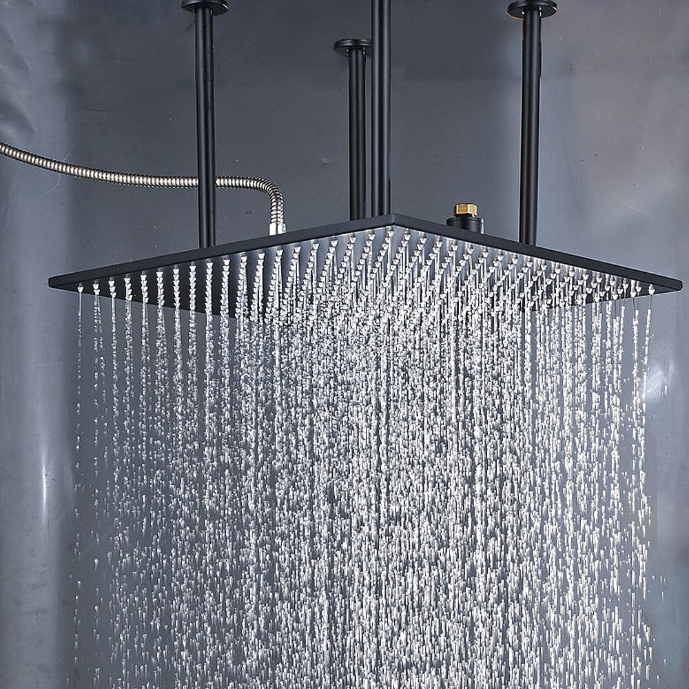 Sistem de dus Rainfall, incastrat in tavan cu termostat, para patrata 50 cm, 2 functii de curgere, negru mat, cod 1407