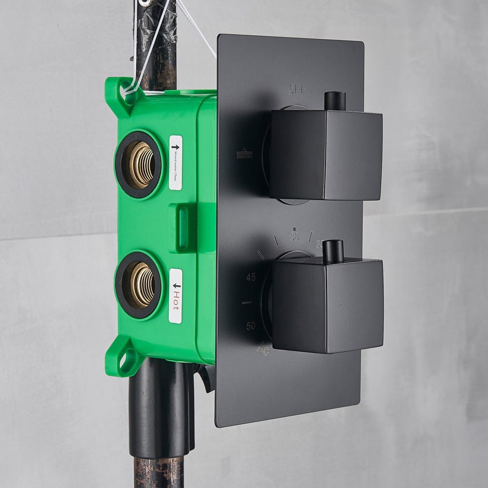 Sistem de dus Rainfall, incastrat in tavan cu termostat, para patrata 50 cm, 2 functii de curgere, negru mat, cod 1407