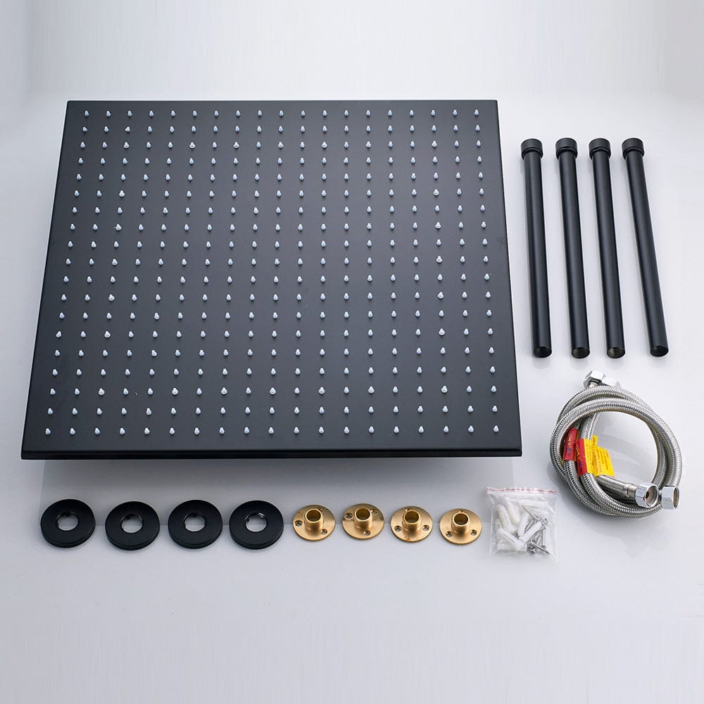 Sistem de dus Rainfall, incastrat in tavan cu termostat, para patrata 50 cm, 2 functii de curgere, negru mat, cod 1407