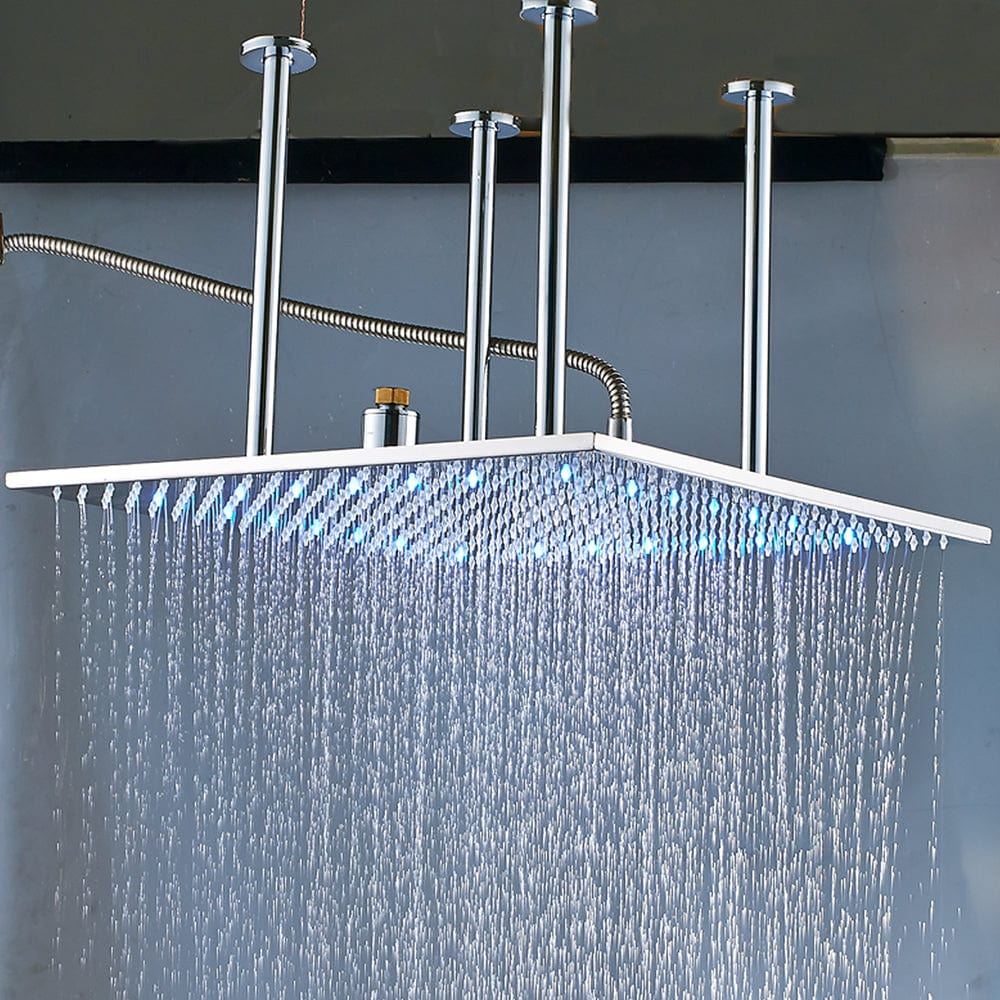 Sistem de dus Rainjoy, cromat, incastrat in tavan, para patrata 50 cm, functie led, culoare dinamica, in functie de temperatura apei, hidromasaj, cod 1406