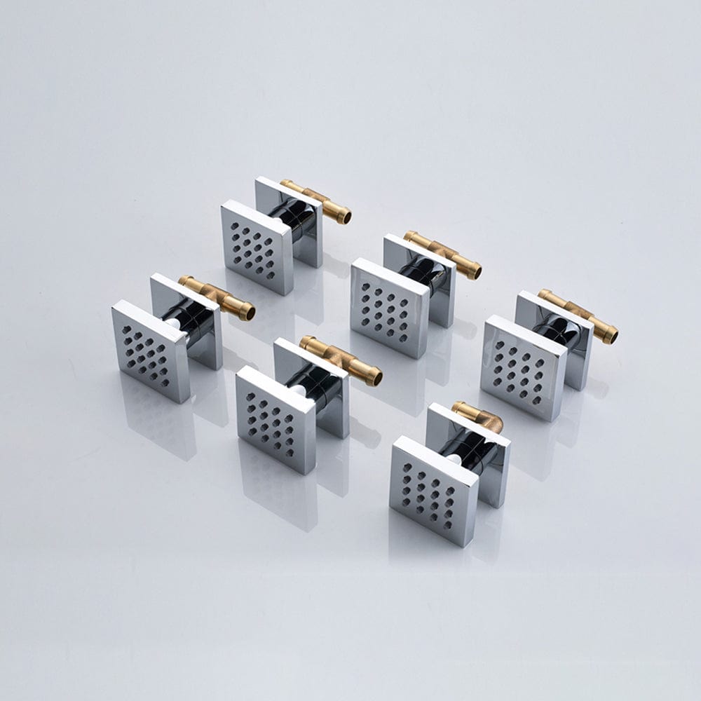 Sistem de dus Rainjoy, cromat, incastrat in tavan, para patrata 50 cm, functie led, culoare dinamica, in functie de temperatura apei, hidromasaj, cod 1406