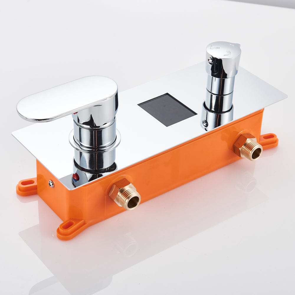 Sistem de dus Rainjoy, cromat, incastrat in tavan, para patrata 50 cm, functie led, culoare dinamica, in functie de temperatura apei, hidromasaj, cod 1406