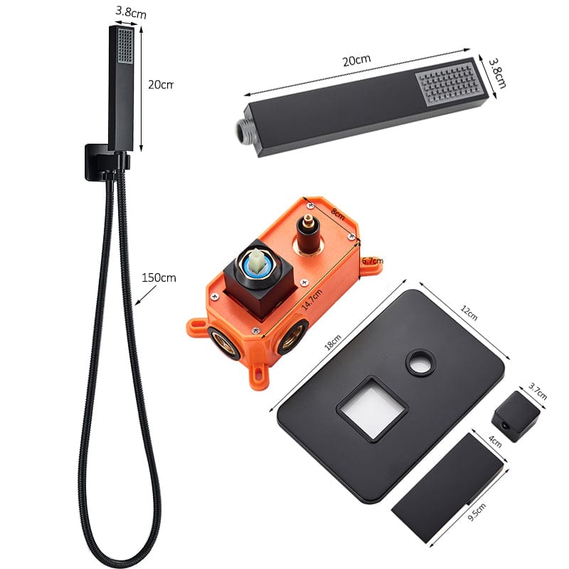 Sistem de dus Sensation, incastrat in tavan, para dreptunghiulara 80/40 cm, 2 functii de curgere, negru mat, + SIFON, cod 1513