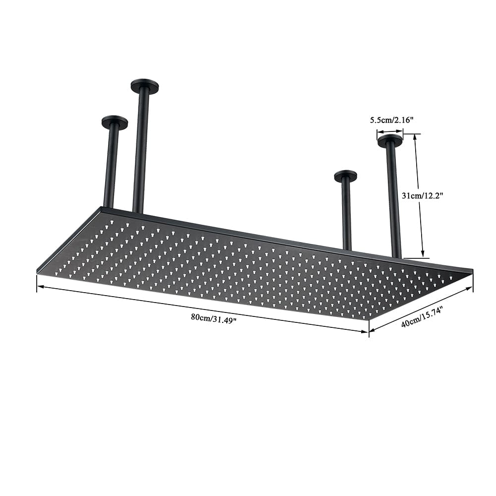 Sistem de dus Sensation, incastrat in tavan, para dreptunghiulara 80/40 cm, 2 functii de curgere, negru mat, + SIFON, cod 1513