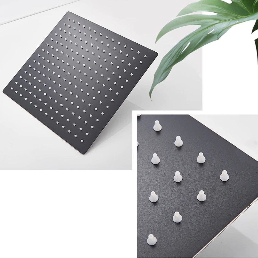 Sistem de dus Waterfall, incastrat in tavan, para patrata 40 cm, 3 functii de curgere, negru mat, cod 1404