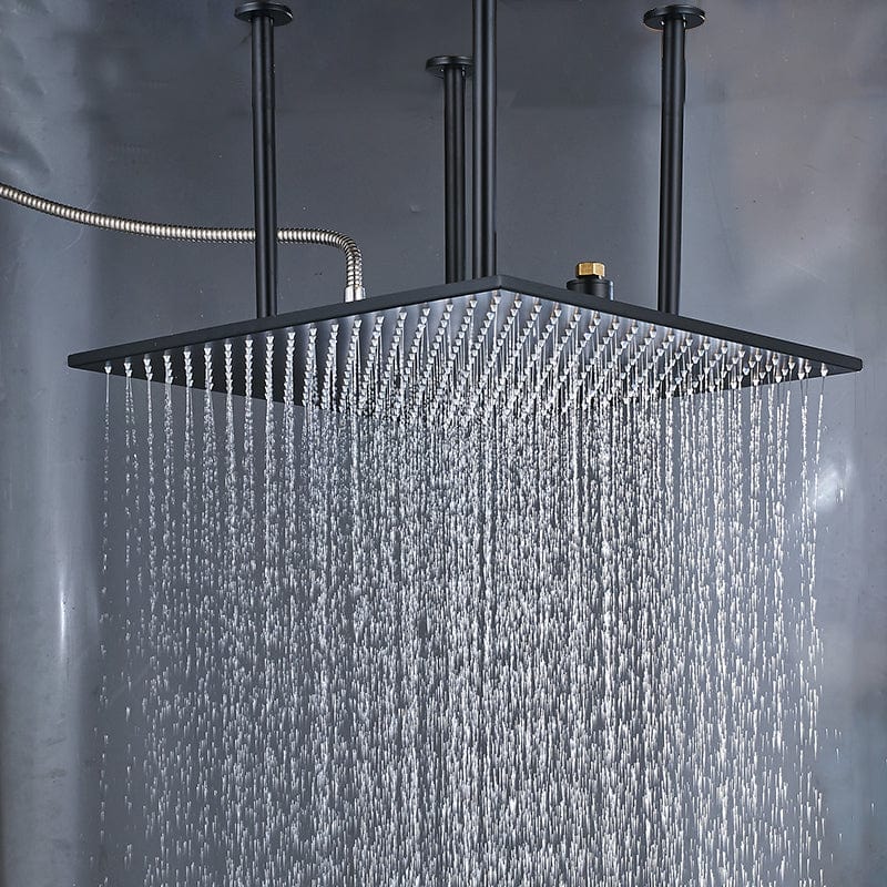 Sistem dus incastrat in tavan cu termostat, para patrata 50 cm, negru mat, 3 functii de curgere a apei si hidromasaj, + SIFON, cod 1310