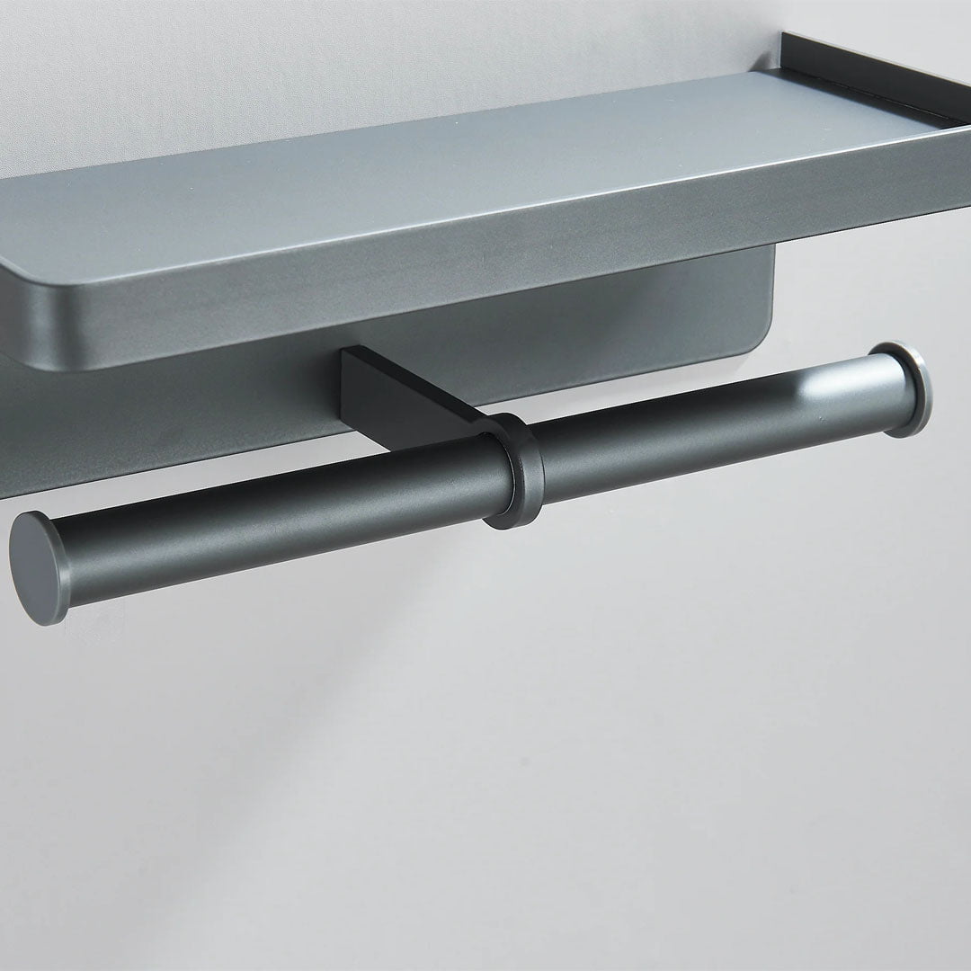 Suport dublu pentru hartie igienica cu raft, gri mat, cod 1696