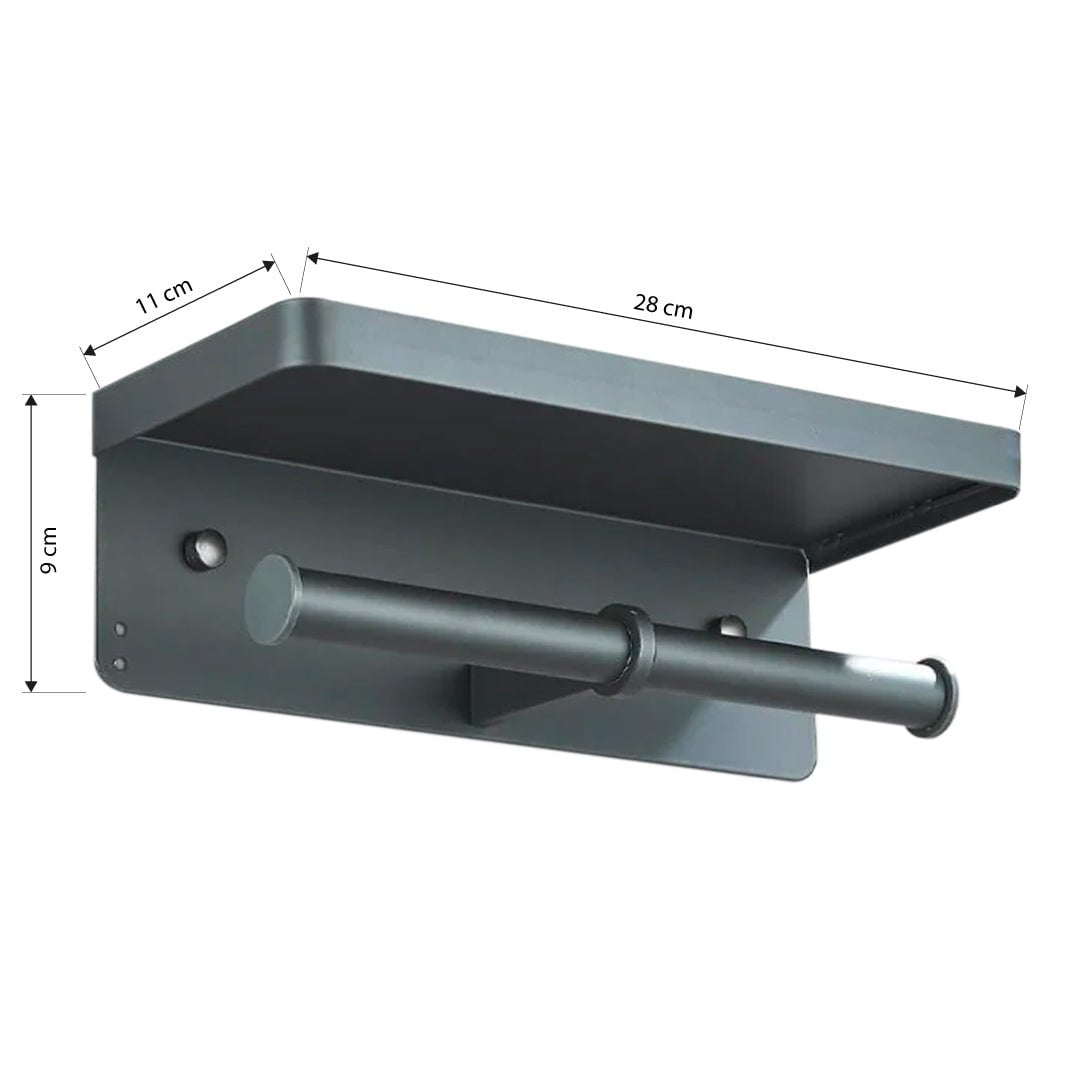 Suport dublu pentru hartie igienica cu raft, gri mat, cod 1696