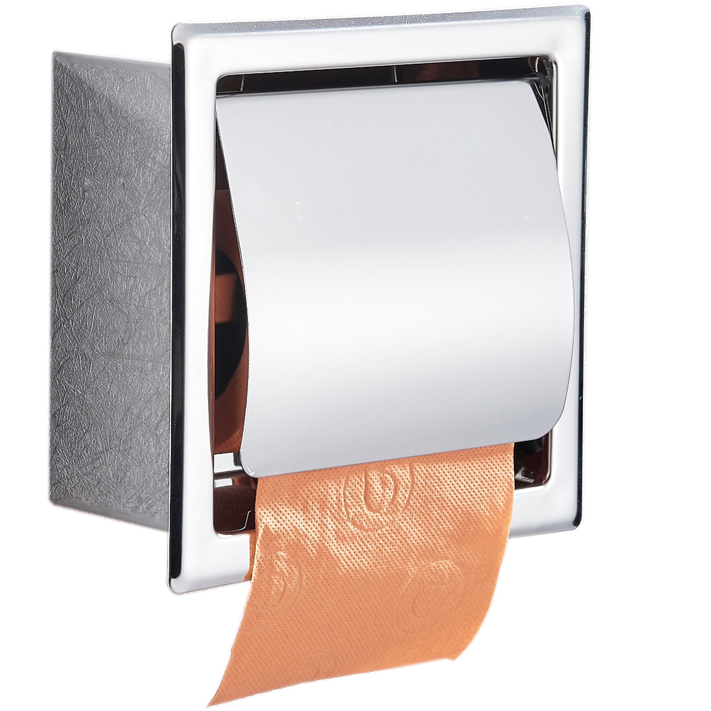 Suport hartie igienica incastrat cu capac de protectie, argintiu cromat, cod 1285