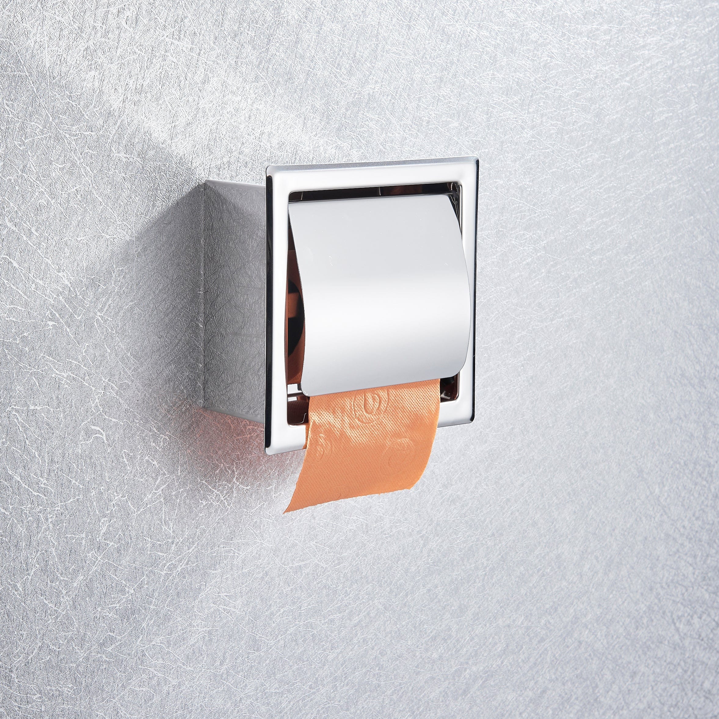 Suport hartie igienica incastrat cu capac de protectie, argintiu cromat, cod 1285