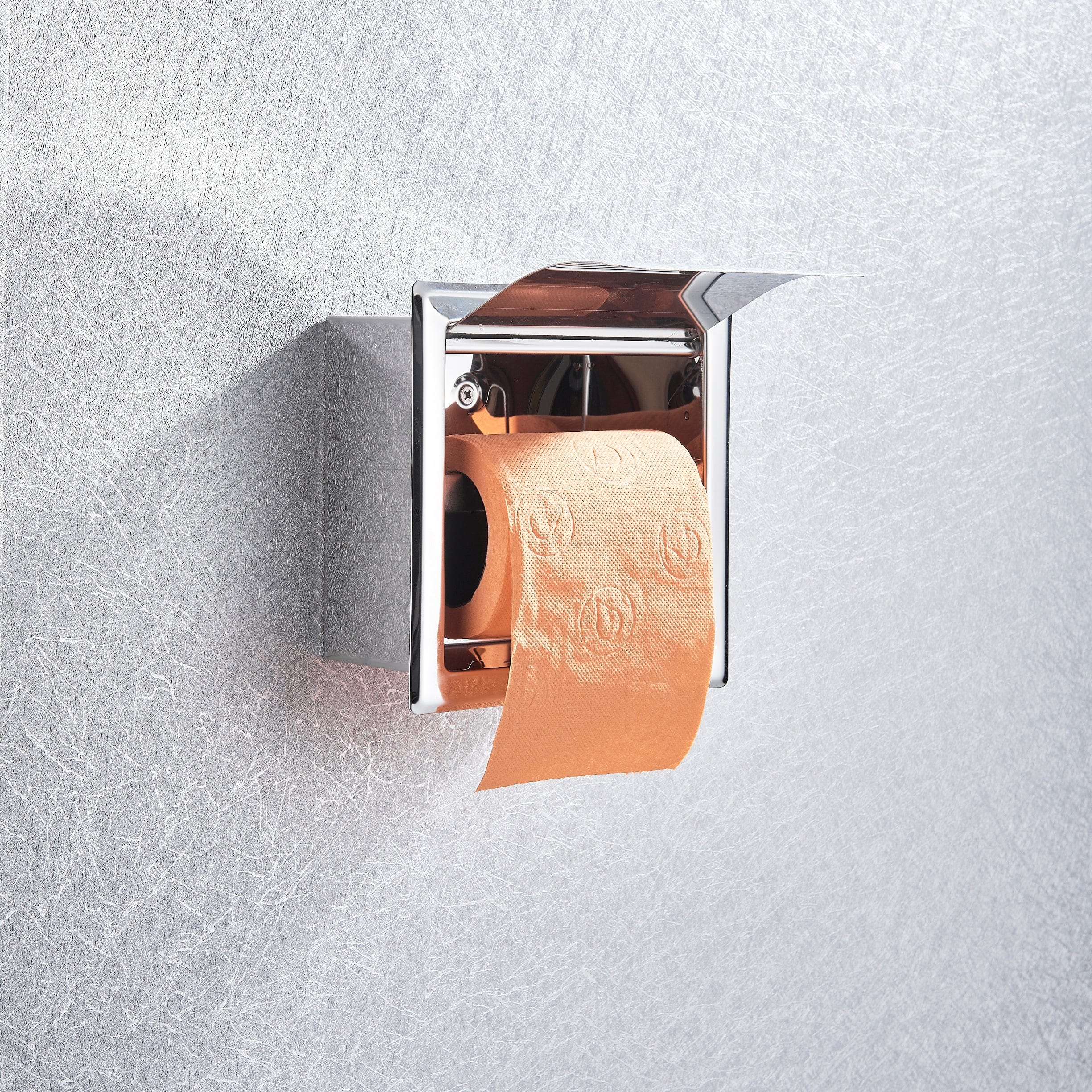 Suport hartie igienica incastrat cu capac de protectie, argintiu cromat, cod 1285