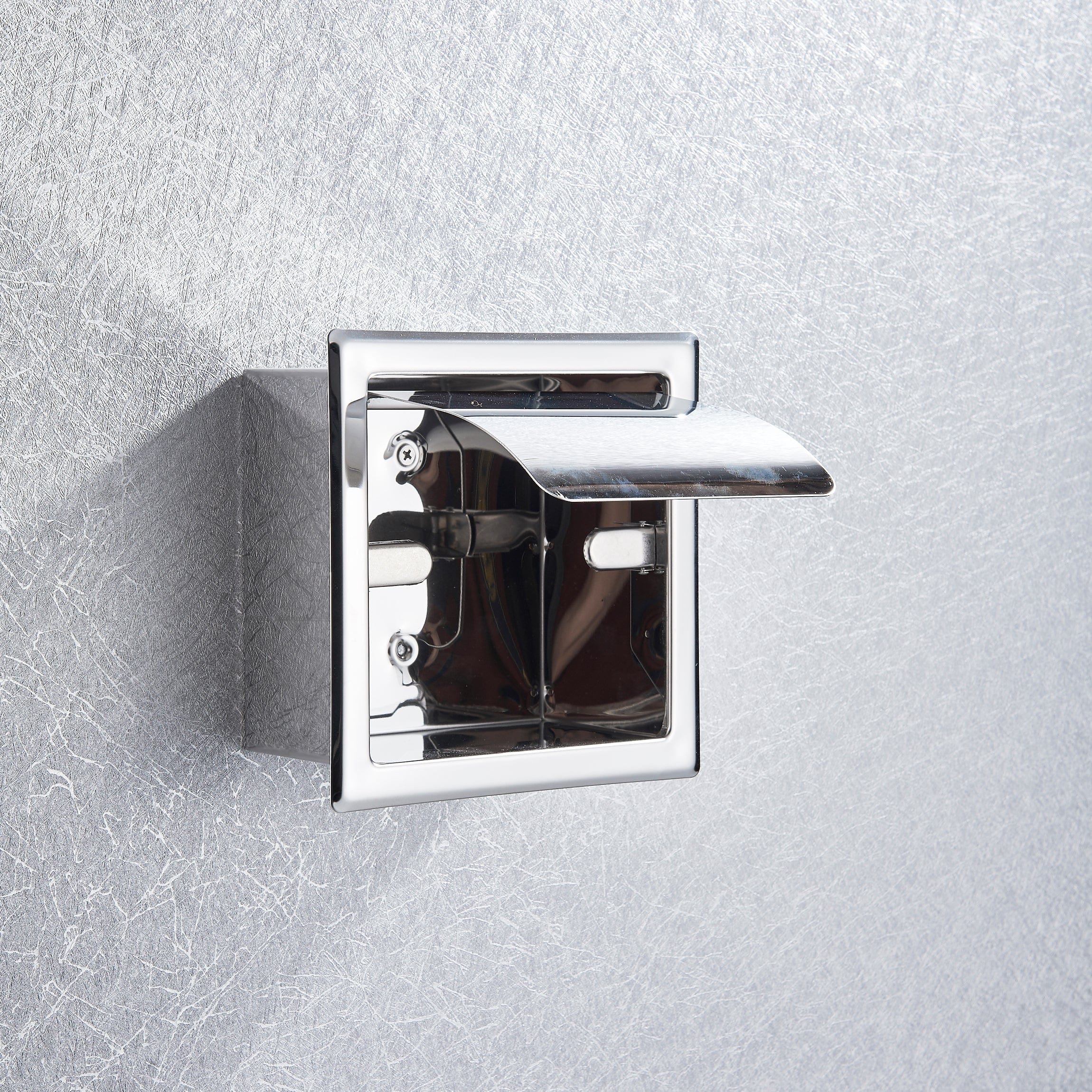 Suport hartie igienica incastrat cu capac de protectie, argintiu cromat, cod 1285