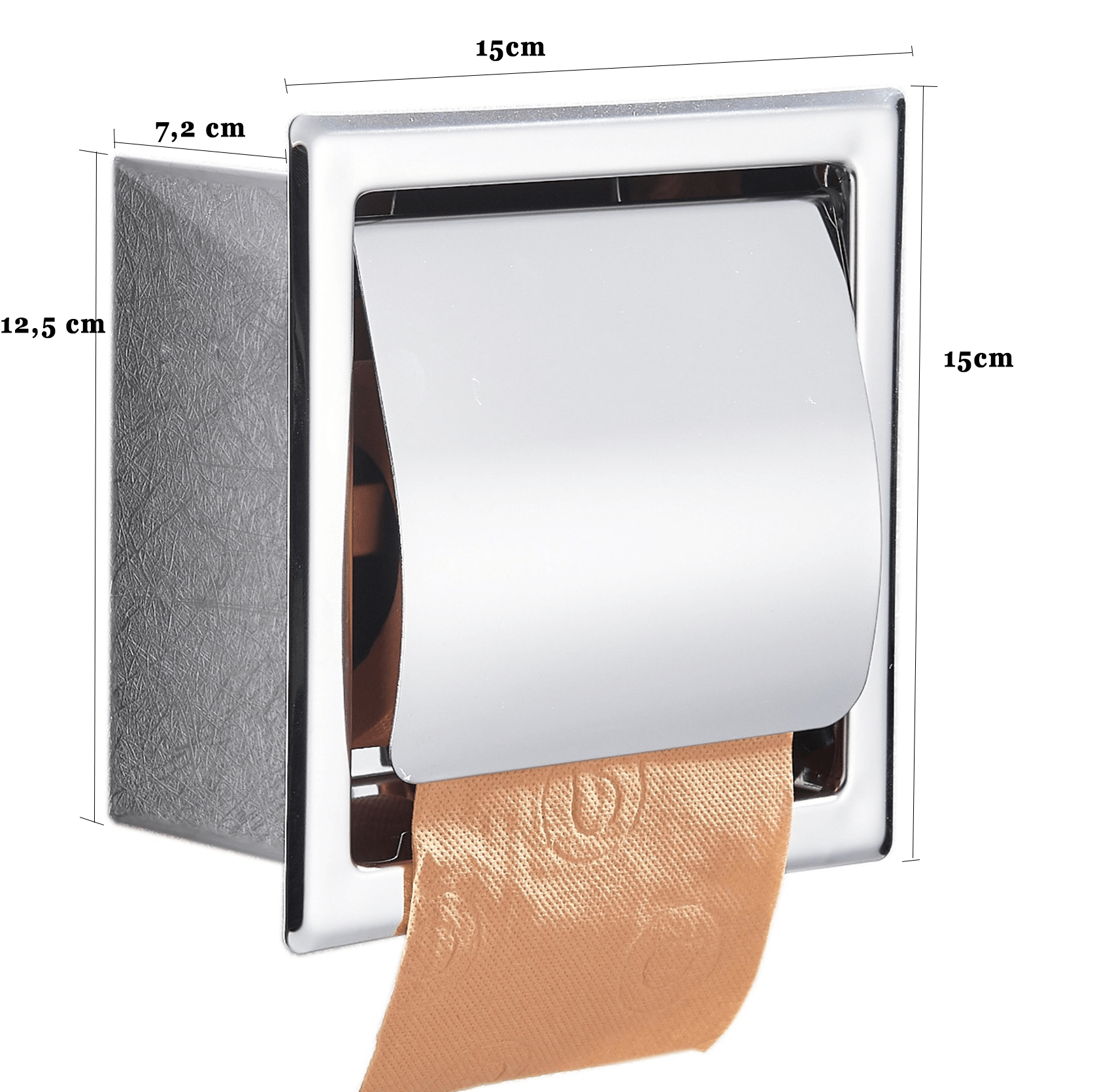 Suport hartie igienica incastrat cu capac de protectie, argintiu cromat, cod 1285