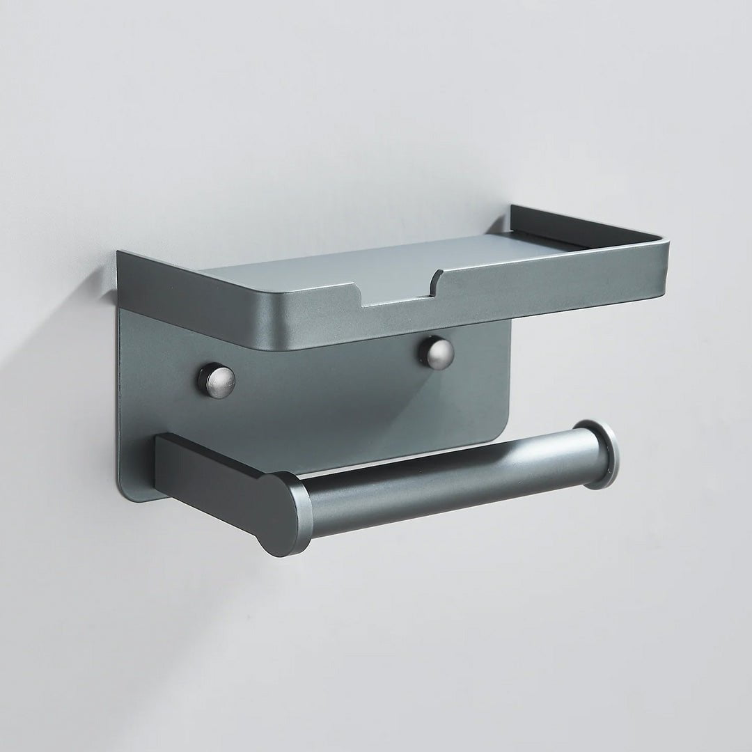 Suport pentru hartie igienica cu raft, gri mat, cod 1697