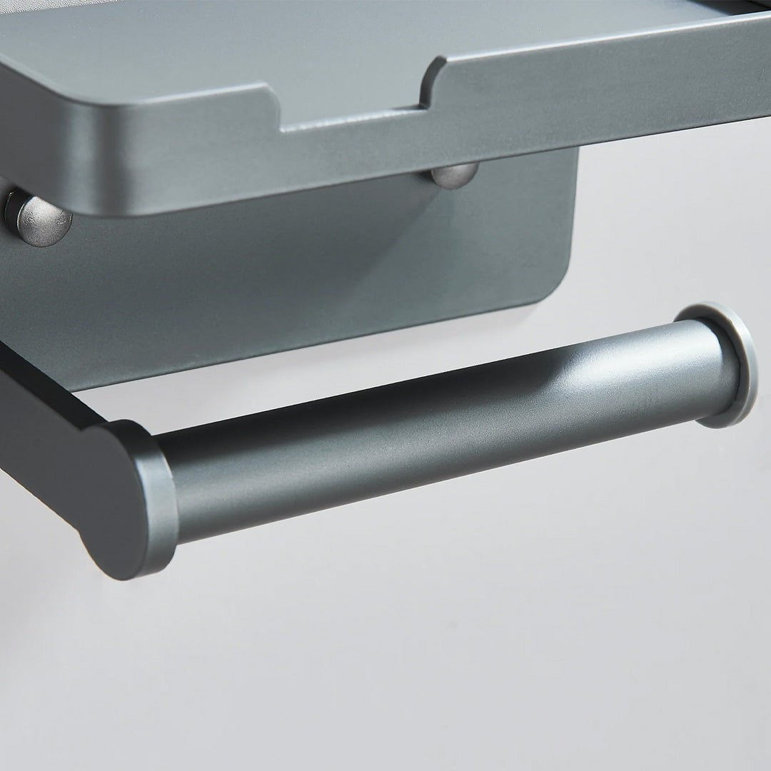 Suport pentru hartie igienica cu raft, gri mat, cod 1697