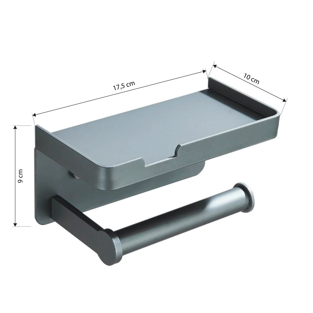 Suport pentru hartie igienica cu raft, gri mat, cod 1697