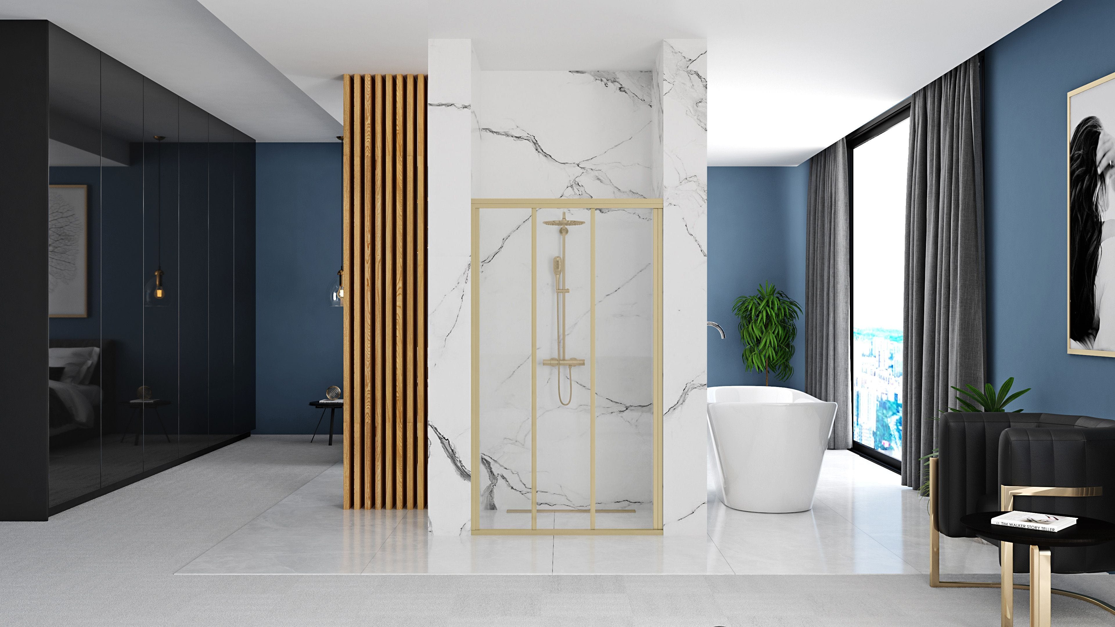 Ușă pentru duș Rea Alex, auriu periat, 120 cm