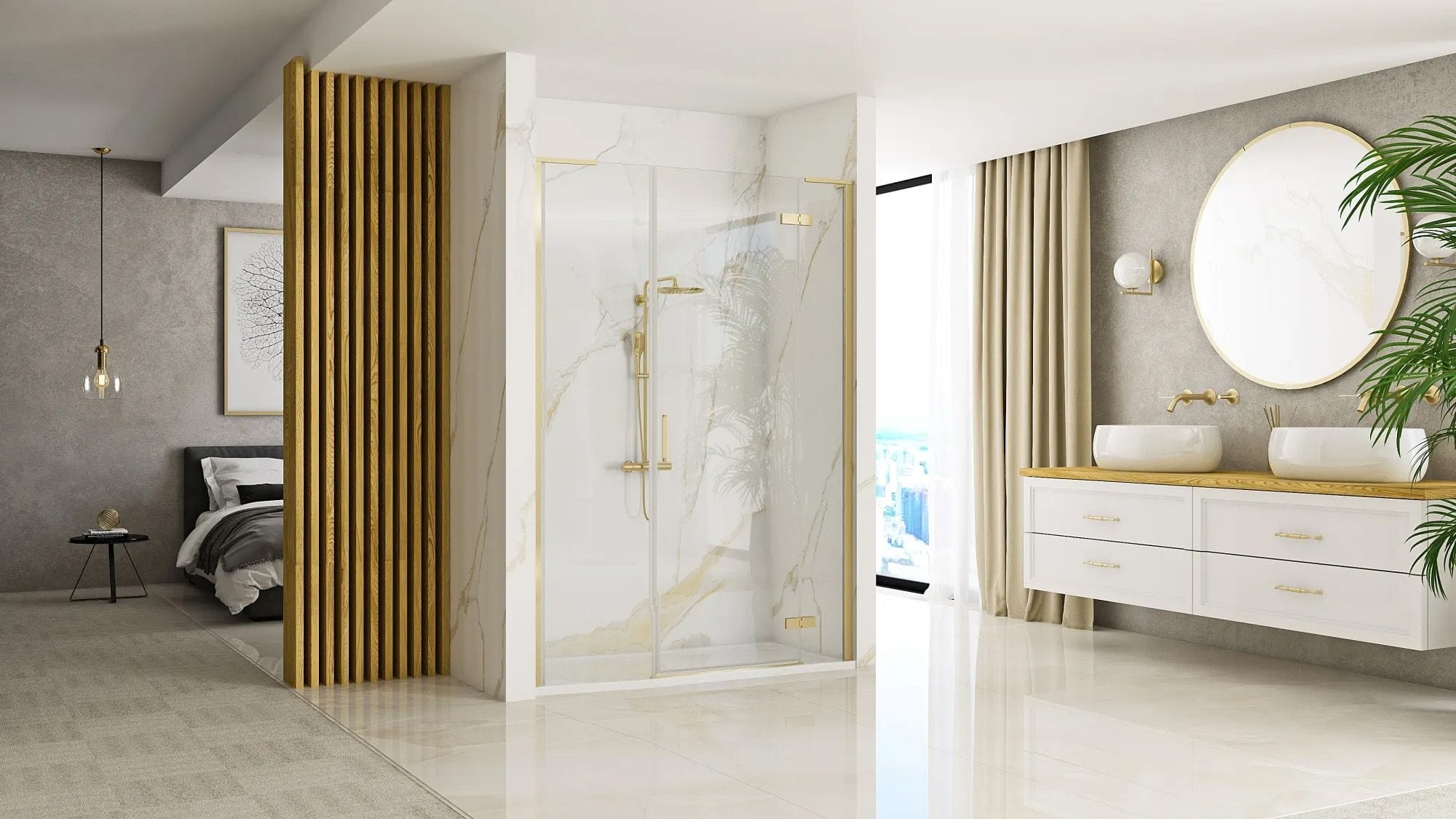 Ușă pentru duș Rea Hugo, auriu, 130 cm