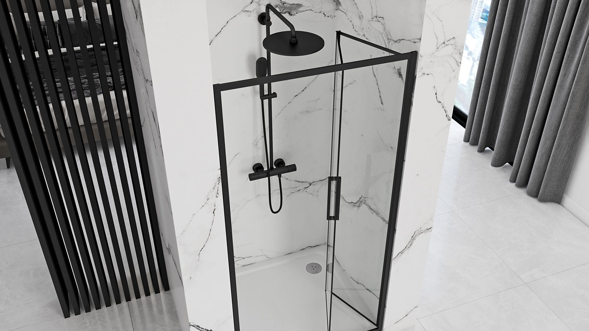 Ușă pentru duș Rea Rapid Fold, negru, 90 cm