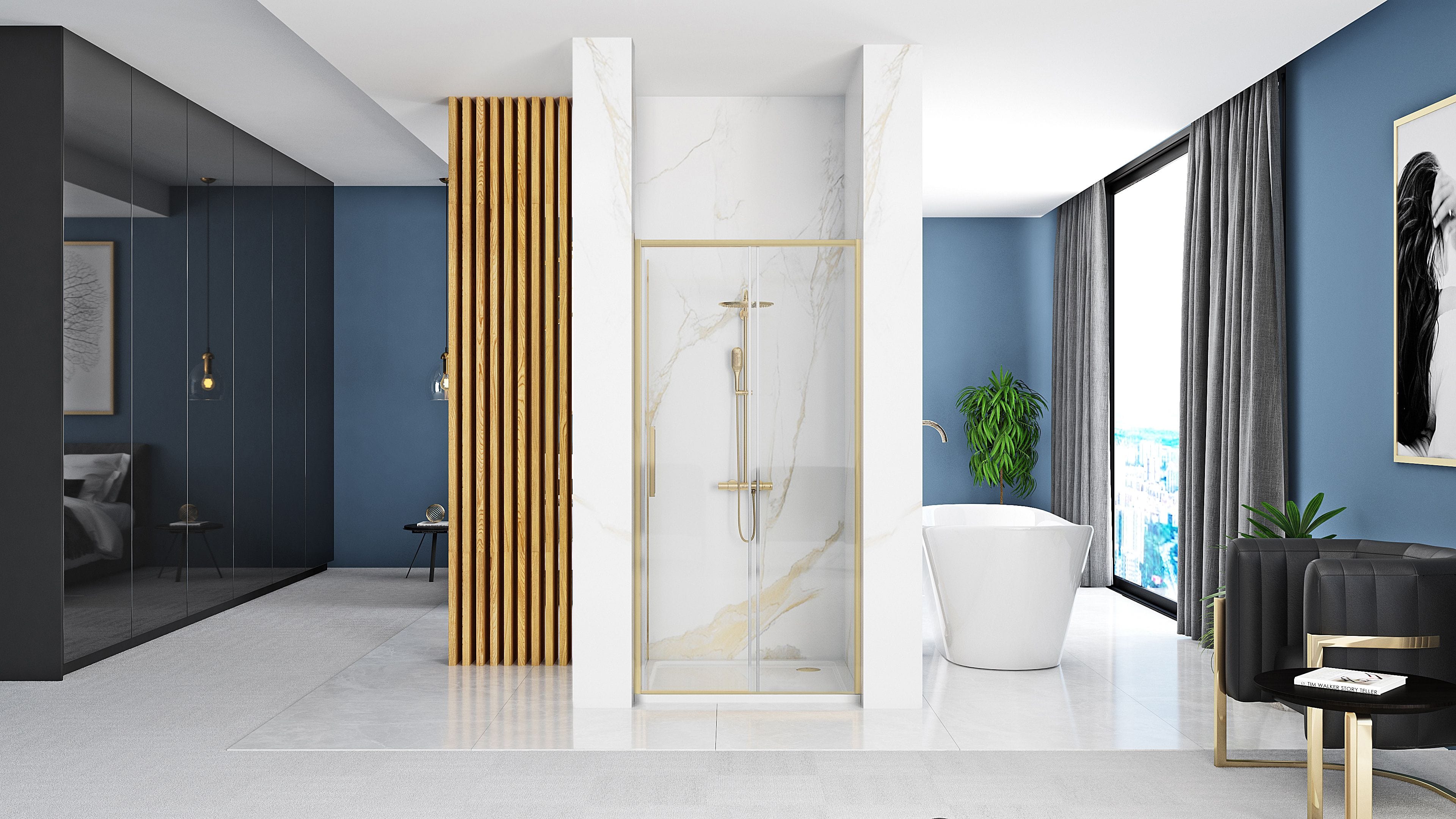 Ușă pentru duș Rea Rapid Slide, auriu periat, 100 cm