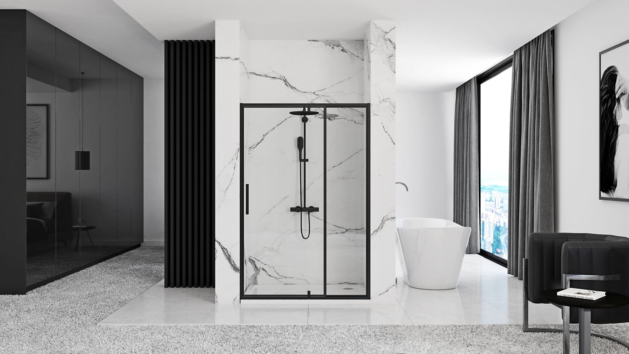 Ușă pentru duș Rea Rapid Swing, negru, 120 cm