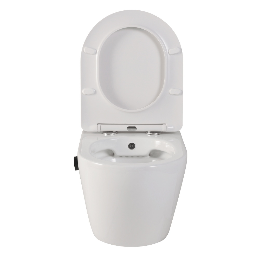 Vas wc suspendat, cu functie bideu, semirotund, rimless, apă calda/rece, capac soft close, baterie negru mat Foglia Oslo