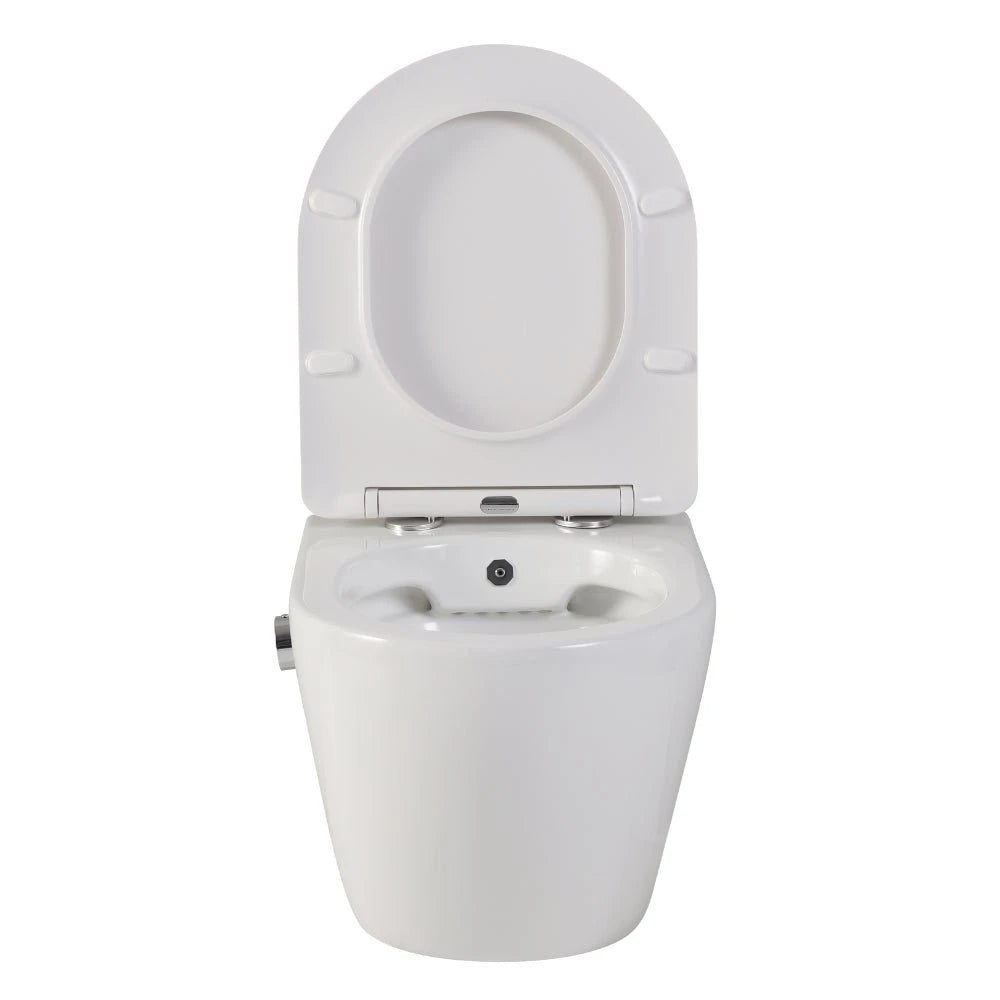 Vas wc suspendat Foglia cu functie de bideu, semirotund, rimless, baterie bideu crom