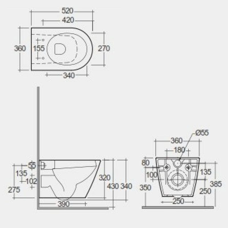 Vas WC suspendat, RAK, Feeling, rimless, cappuccino mat