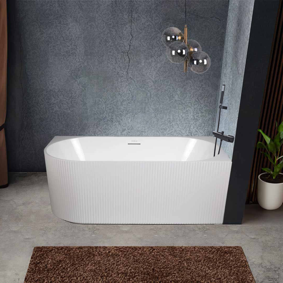 Set Cadă pe colț Rinascita, cu iluminare LED, 150x75x58 cm + Baterie de cada cu cascada si dus de mana