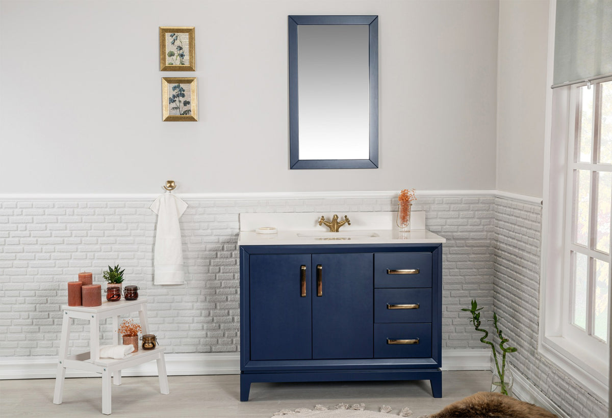 Mobilier de baie cu lavoar si oglinda, albastru inchis